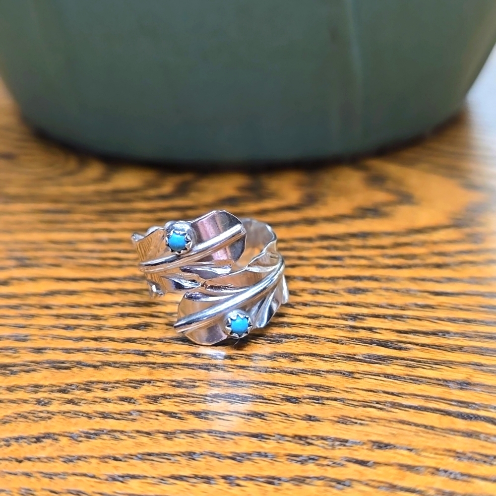 Sterling Silver and turquoise feather ring...